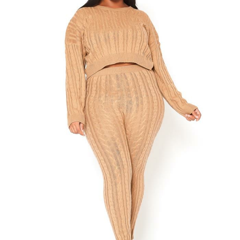 Two Piece Camel Knit Set